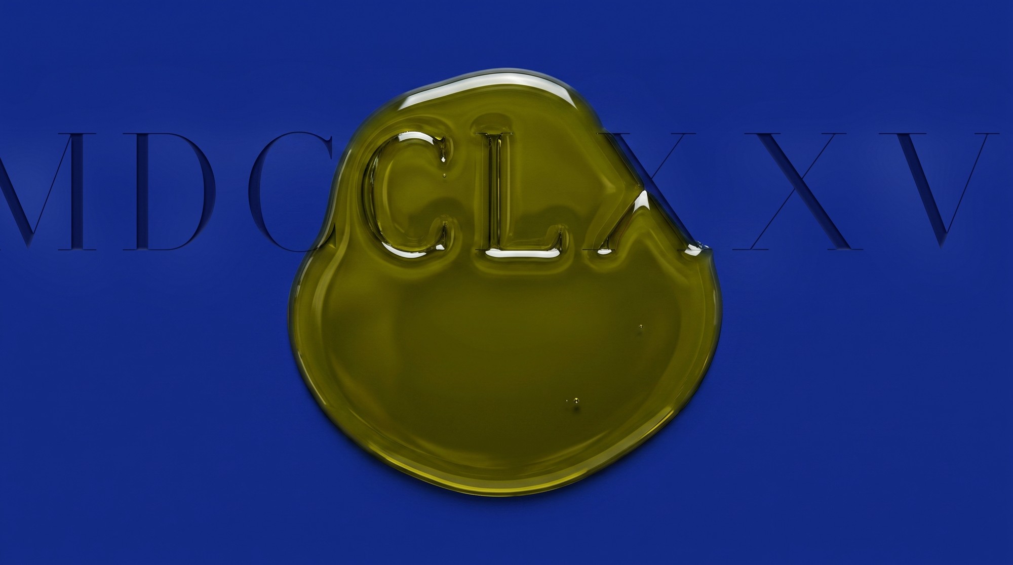 Roman numerals blind-debossed into royal blue paper